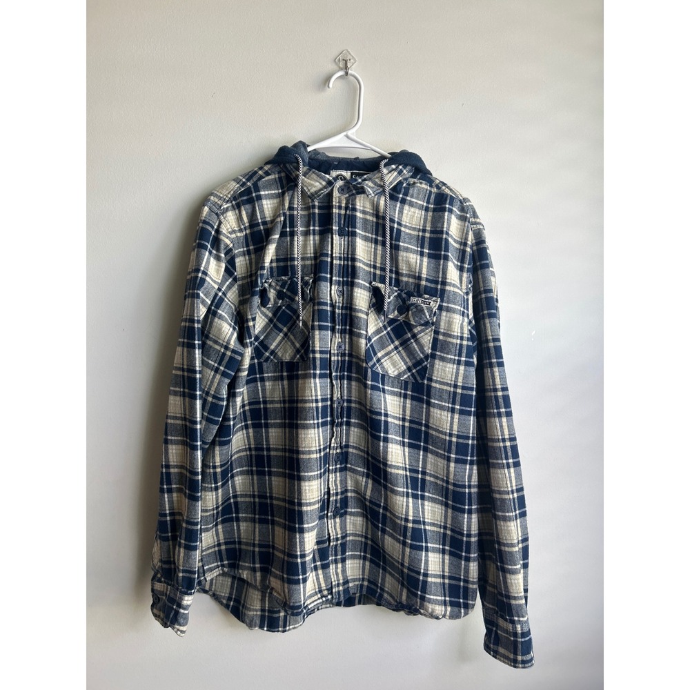 Salty Crew Blue Plaid Hooded Flannel Shirt Mens Large